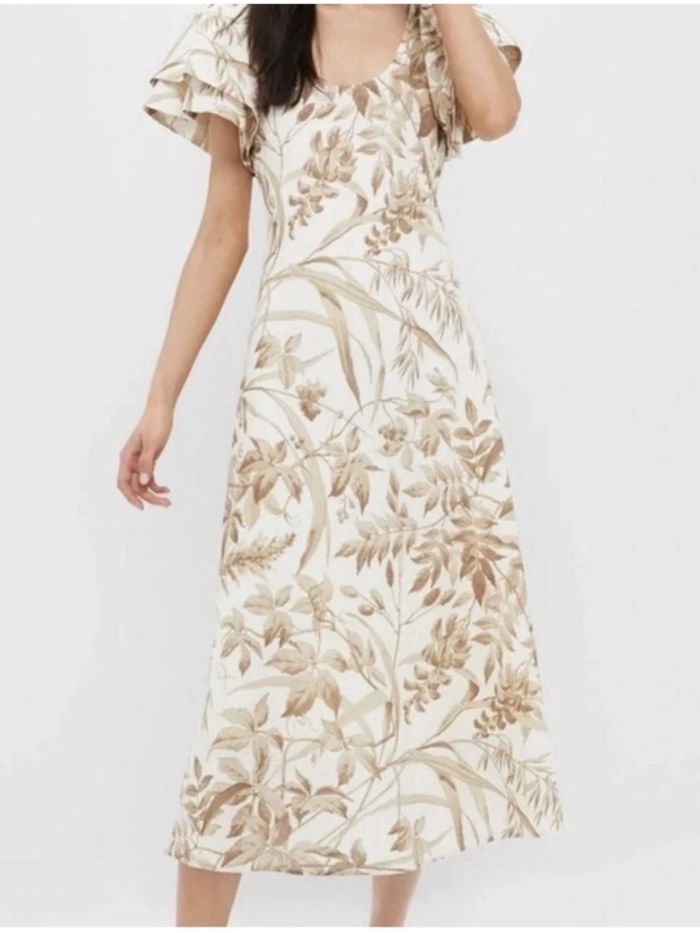 Tuckernuck x Studio McGee Ruffle Sleeve Lily Midi A-Line Dress Cotton Linen NWT